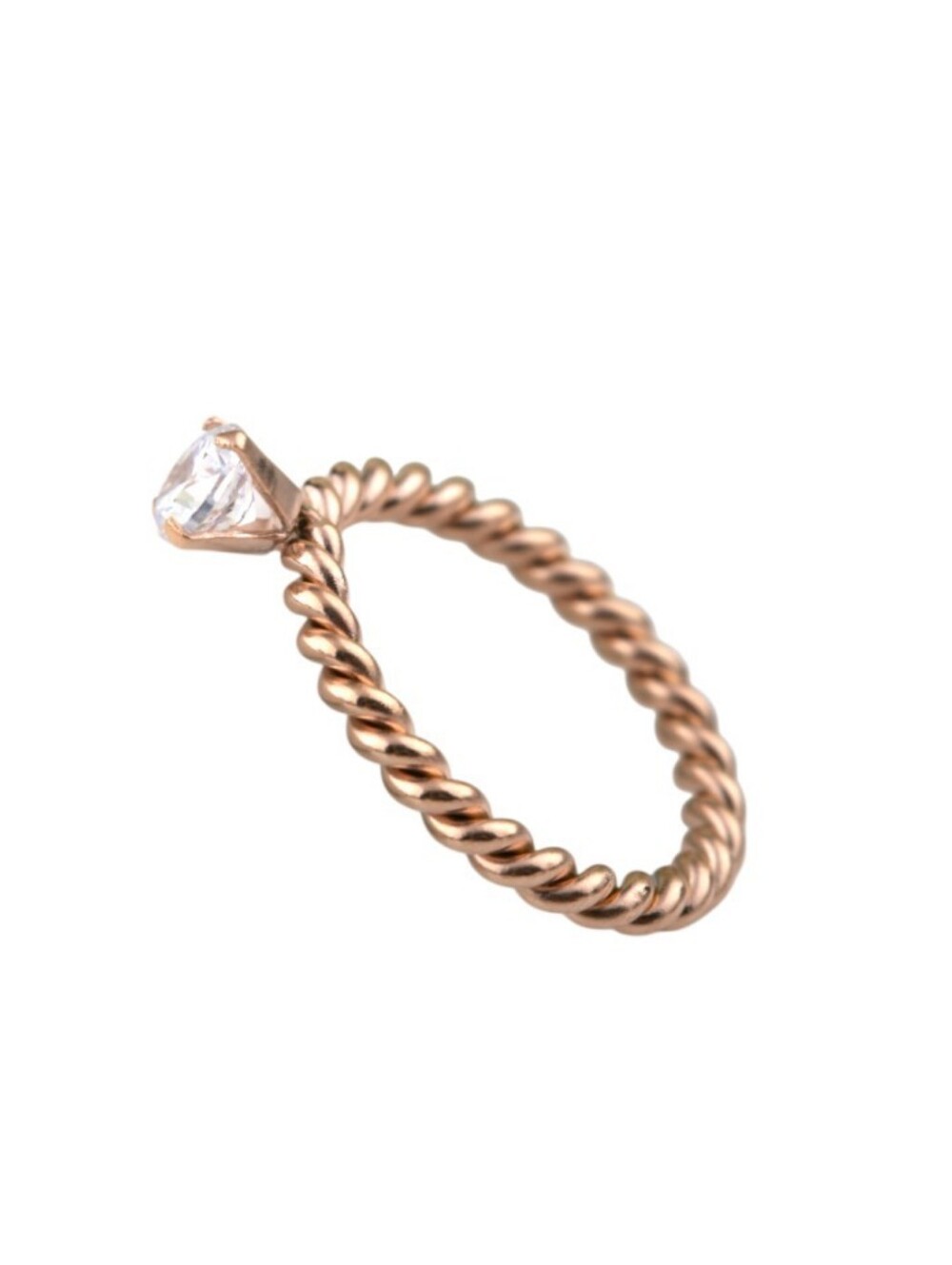 Size 6 Rose Gold Stainless Twisted Rope Solitaire Ring 0.25ct CZ Non Tarnish